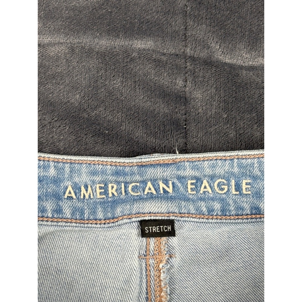 American Eagle Women 4 Regular Light Wash High Rise Wide Leg Cargo Jeans Stretch - Picture 2 of 14